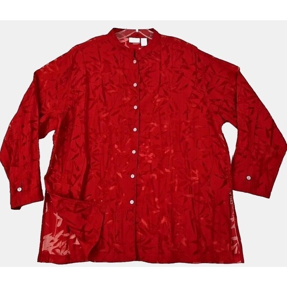 Chico's ~Woman Size 3~ Red Print Blouse Top Button-Up Shirt. - Picture 1 of 12